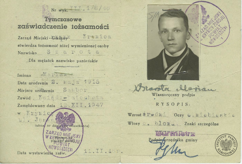 ks. Władysław Gurgacz - legitymacja, fot. AIPN, sygn. IPNKr 110_3411 t.4 cz.1