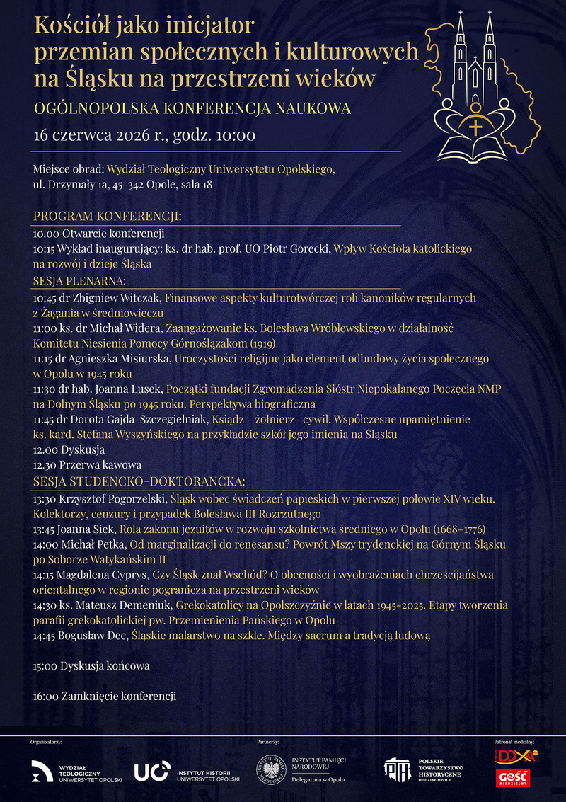 program „Kościół jako inicjator przemian społecznych i kulturowych na Śląsku na przestrzeni wieków" – konferencja naukowa – 16 czerwca 2026